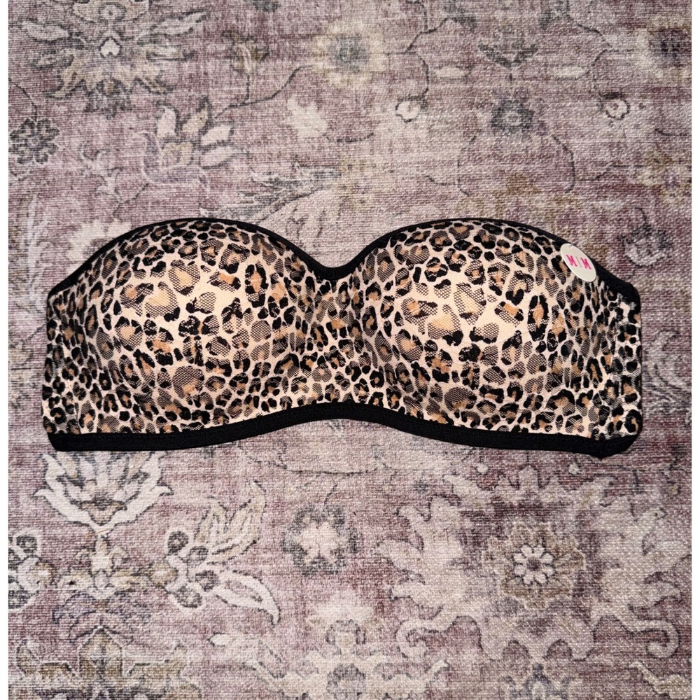 Victoria's Secret PINK Leopard Print Lace Bandeau Bra Strapless Medium NEW